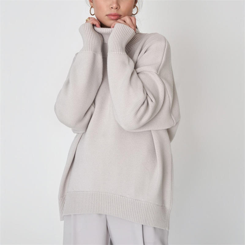 Women Fashion Solid Color Turtleneck Sweater Loose Knitwear Pullover Sweater - 图片 28
