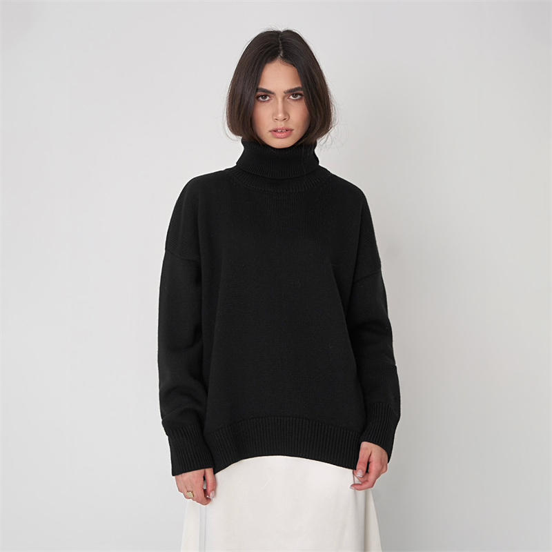Women Fashion Solid Color Turtleneck Sweater Loose Knitwear Pullover Sweater - 图片 29