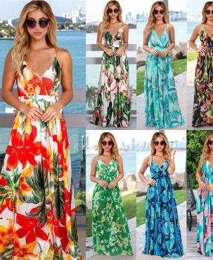 Dress Bohemian Floral Strap Dress Women's Clothing Plus Size Fashion Long Dress