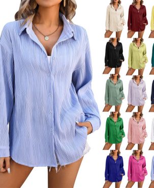Women's Clothing Wave Texture Loose Fashion Shirt Oversize Sports Coat Pure Color
