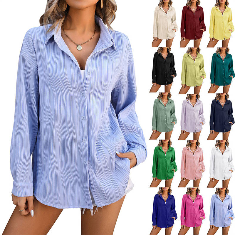 Women's Clothing Wave Texture Loose Fashion Shirt Oversize Sports Coat Pure Color