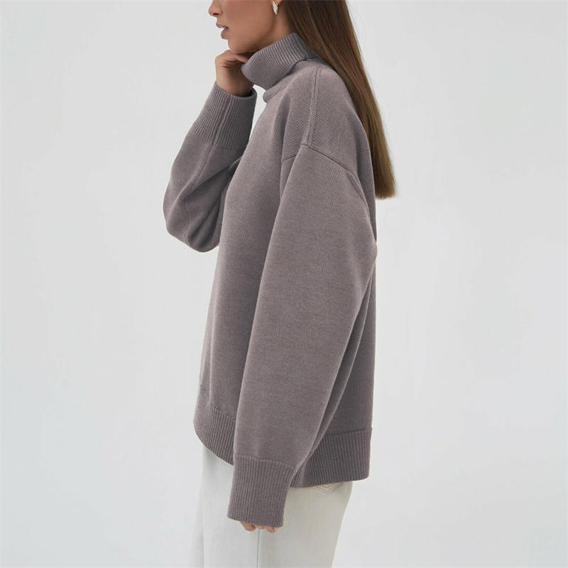 Women Fashion Solid Color Turtleneck Sweater Loose Knitwear Pullover Sweater - 图片 31