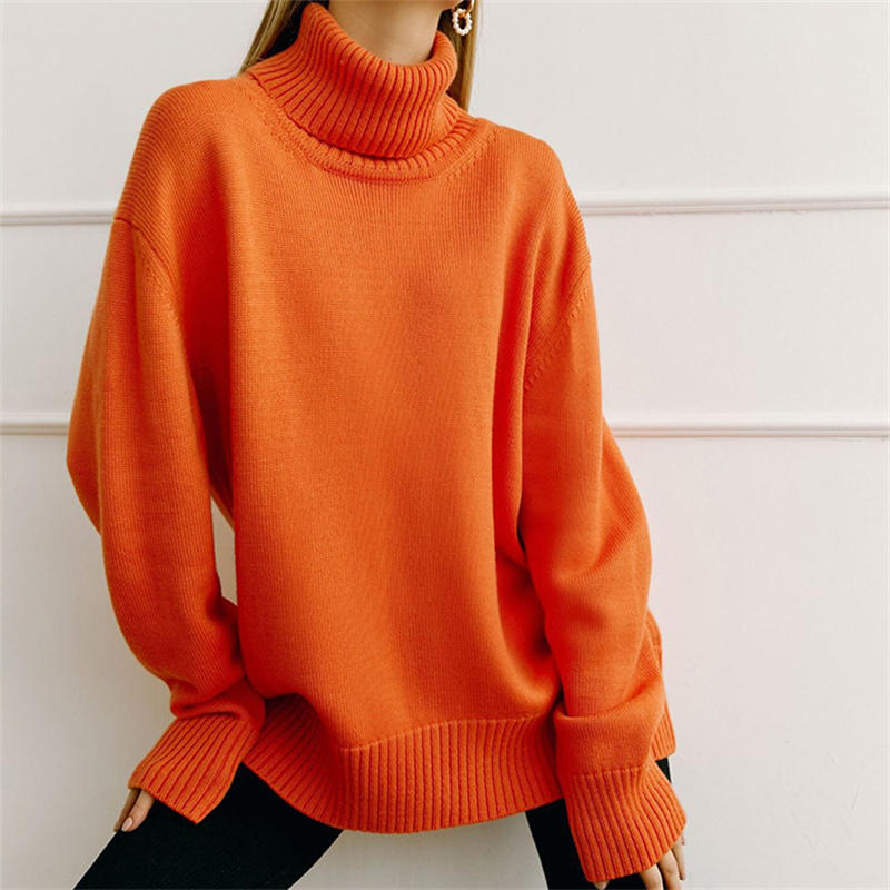 Women Fashion Solid Color Turtleneck Sweater Loose Knitwear Pullover Sweater - 图片 32