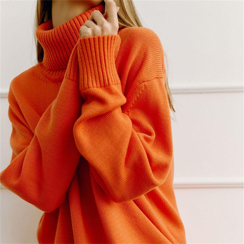 Women Fashion Solid Color Turtleneck Sweater Loose Knitwear Pullover Sweater - 图片 33