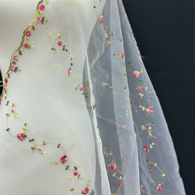 Organza Bottom Little Flower Embroidered Fabric Women's Clothing DIY Embroidery Fabric - 图片 8