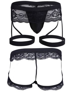 Sexy Lingerie Popular Men's Lace Three-Point Underwear Leather Panties