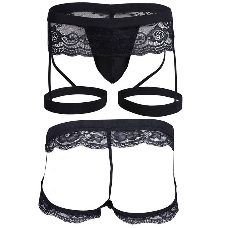 Sexy Lingerie Popular Men's Lace Three-Point Underwear Leather Panties