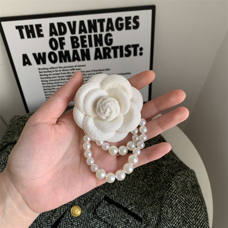 Korean Fabric Camellia Flower Brooch Pins Pearl Tassel Corsage Fashion Jewelry Brooches for Women Shirt Collar Accessories Gift - Image 7