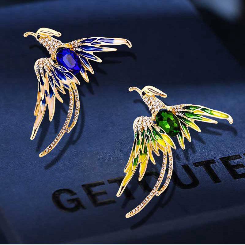Crystal Phoenix Bird Brooches For Women Men 5-color Enamel Flying Beauty Bird Party Office Brooch Pin Gifts - Image 5
