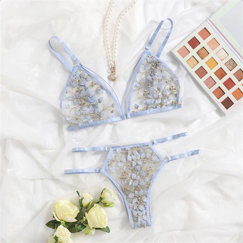 Sexy Three-Point Three-Dimensional Embroidery Flower Bra Panties Set Sexy Lingerie - Image 13