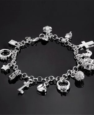 High Quality  Silver Bracelet With Multiple Pendant Zircon Bracelets For Women'S Party Charm Jewelry Gift