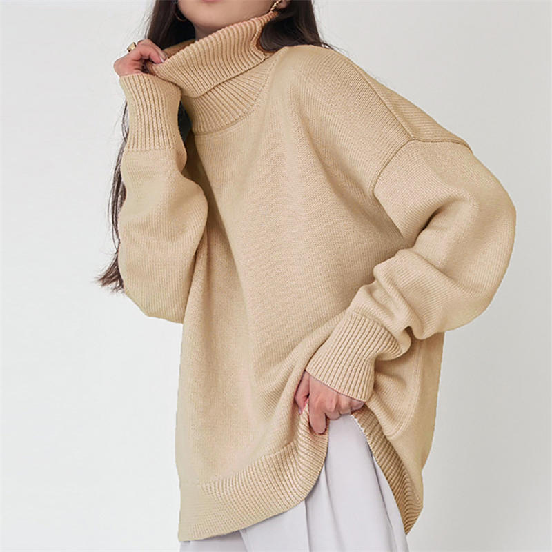 Women Fashion Solid Color Turtleneck Sweater Loose Knitwear Pullover Sweater - 图片 37