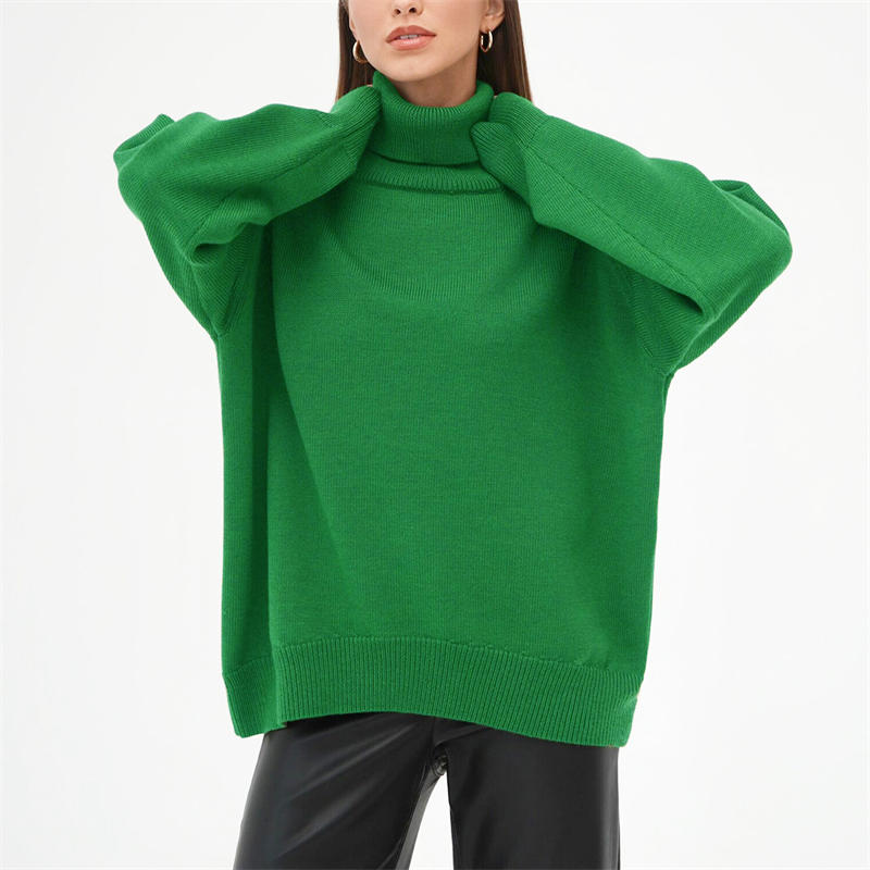 Women Fashion Solid Color Turtleneck Sweater Loose Knitwear Pullover Sweater - 图片 38
