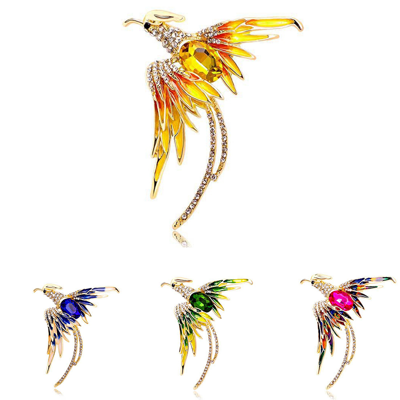 Crystal Phoenix Bird Brooches For Women Men 5-color Enamel Flying Beauty Bird Party Office Brooch Pin Gifts - Image 8