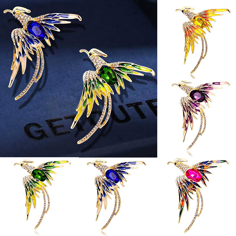 Crystal Phoenix Bird Brooches For Women Men 5-color Enamel Flying Beauty Bird Party Office Brooch Pin Gifts - Image 10