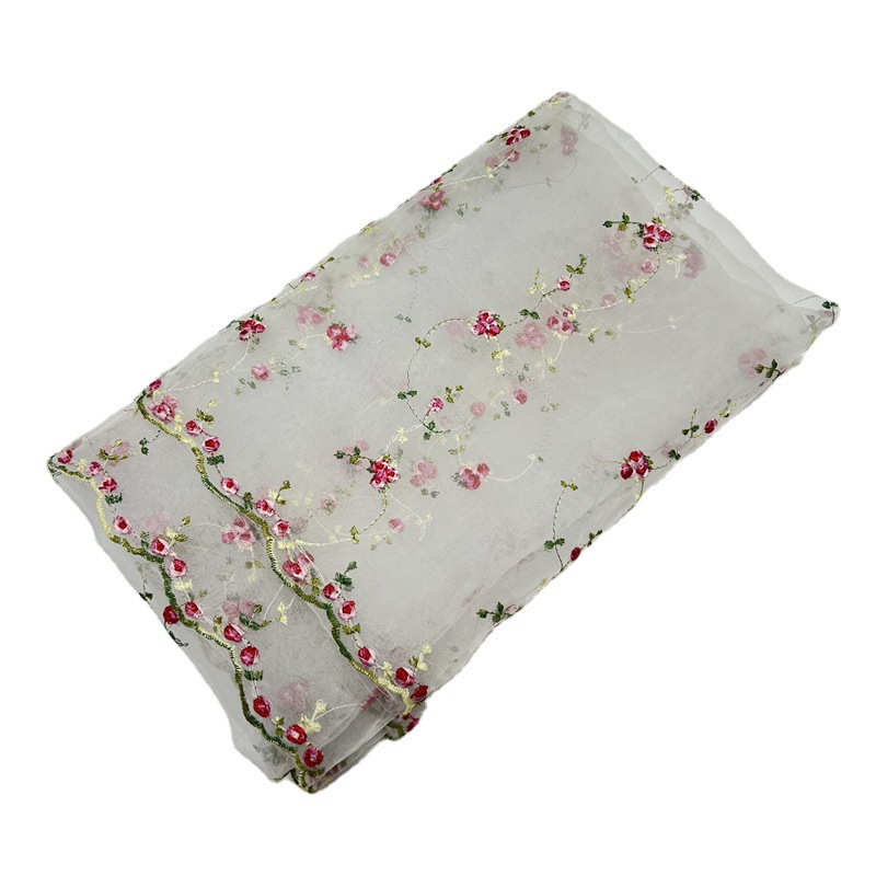 Organza Bottom Little Flower Embroidered Fabric Women's Clothing DIY Embroidery Fabric - 图片 9