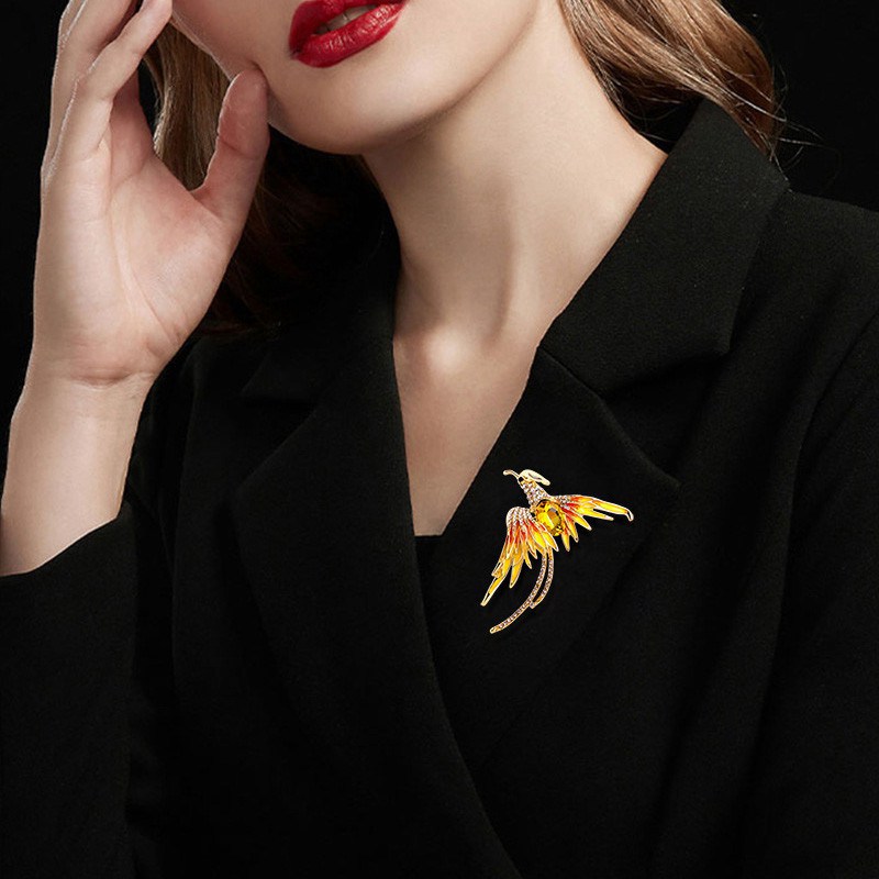 Crystal Phoenix Bird Brooches For Women Men 5-color Enamel Flying Beauty Bird Party Office Brooch Pin Gifts - Image 6