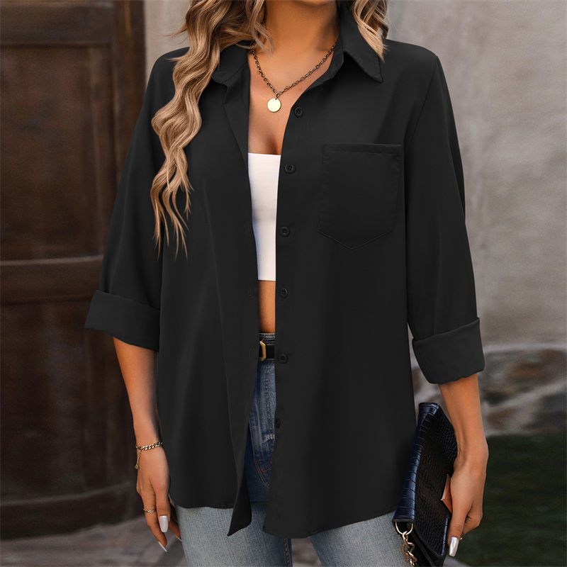 Women's Clothing Office Commuter Business Long-Sleeved Shirt Solid Color T-Shirt - Image 12