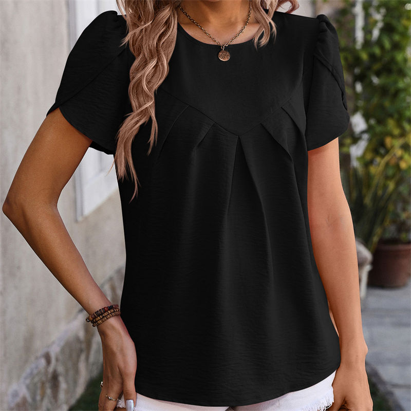 Summer Women's Clothing Casual V-neck Shirt Puffed Sleeves Temperament Top - Image 11
