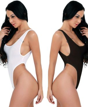 Women Yoga Swimsuit One-piece Thong Leotard High Cut See-through Bodysuit