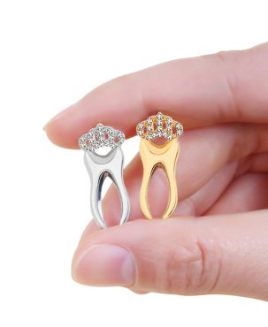 Fashion Tooth Brooches for Women Dress Lapel Pin with Crystal Crown Gold Sliver Teeth Dentist Jewelry Button Badges Kids Gifts