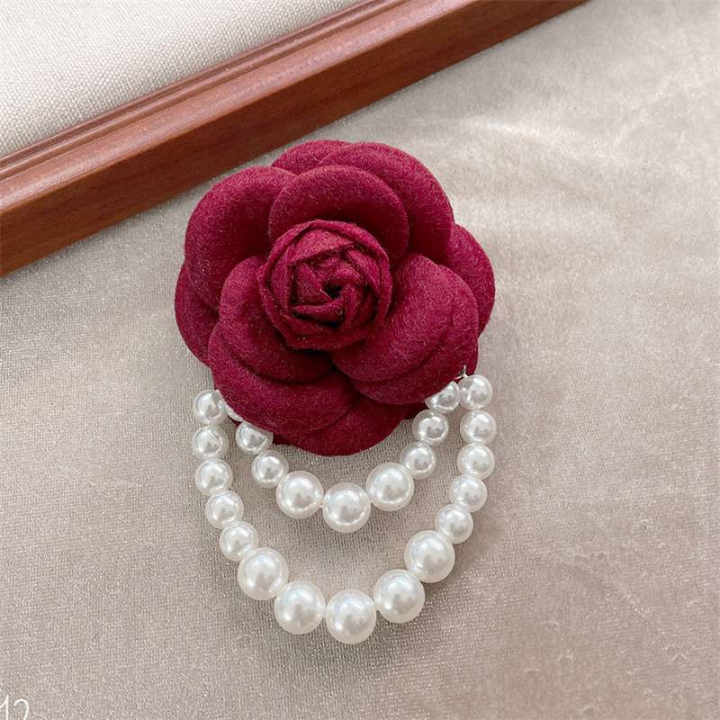 Korean Fabric Camellia Flower Brooch Pins Pearl Tassel Corsage Fashion Jewelry Brooches for Women Shirt Collar Accessories Gift - Image 9