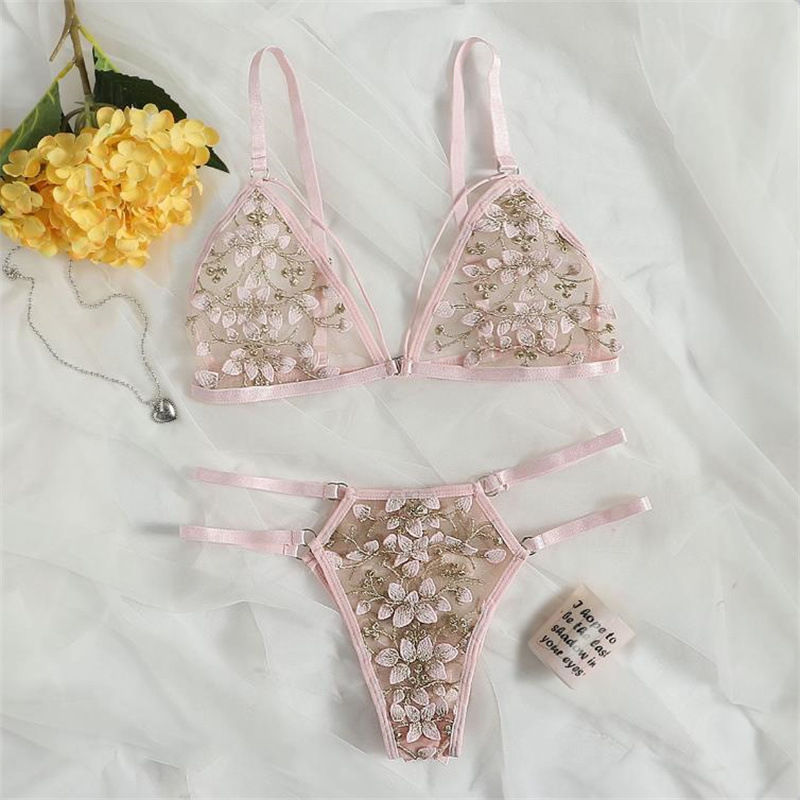 Sexy Three-Point Three-Dimensional Embroidery Flower Bra Panties Set Sexy Lingerie - Image 14
