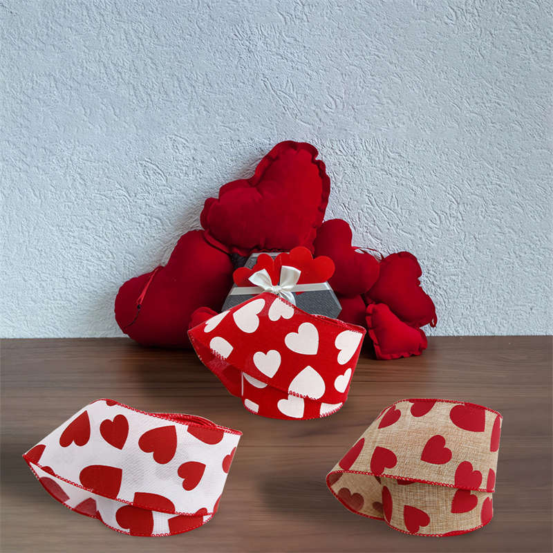 6.3CM Valentine's Day Love Ribbon Gift Box Dress up DIY Iron Edge Imitation Linen Ribbon - 图片 4