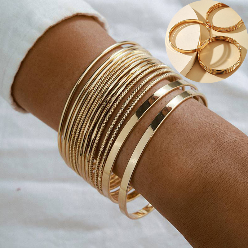 14pcs/sets Punk Color Bracelets Trendy Alloy Metal Bangle Bohemian Jewelry - Image 23