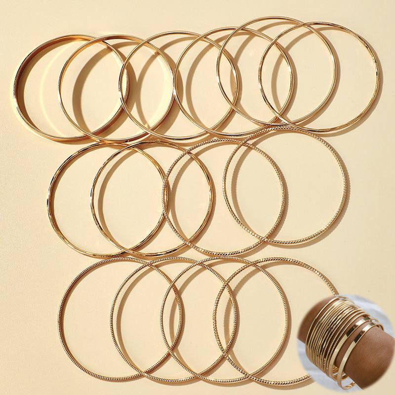 14pcs/sets Punk Color Bracelets Trendy Alloy Metal Bangle Bohemian Jewelry - Image 18