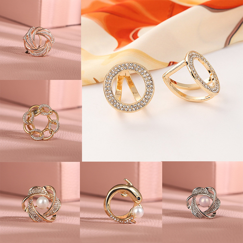 Simplicity Round Scarf Buckle Hollow Rhinestone Brooches Fashion Crystal Holder Silk Shawl Buckle Ring Scarf Jewelry Gift - 图片 14