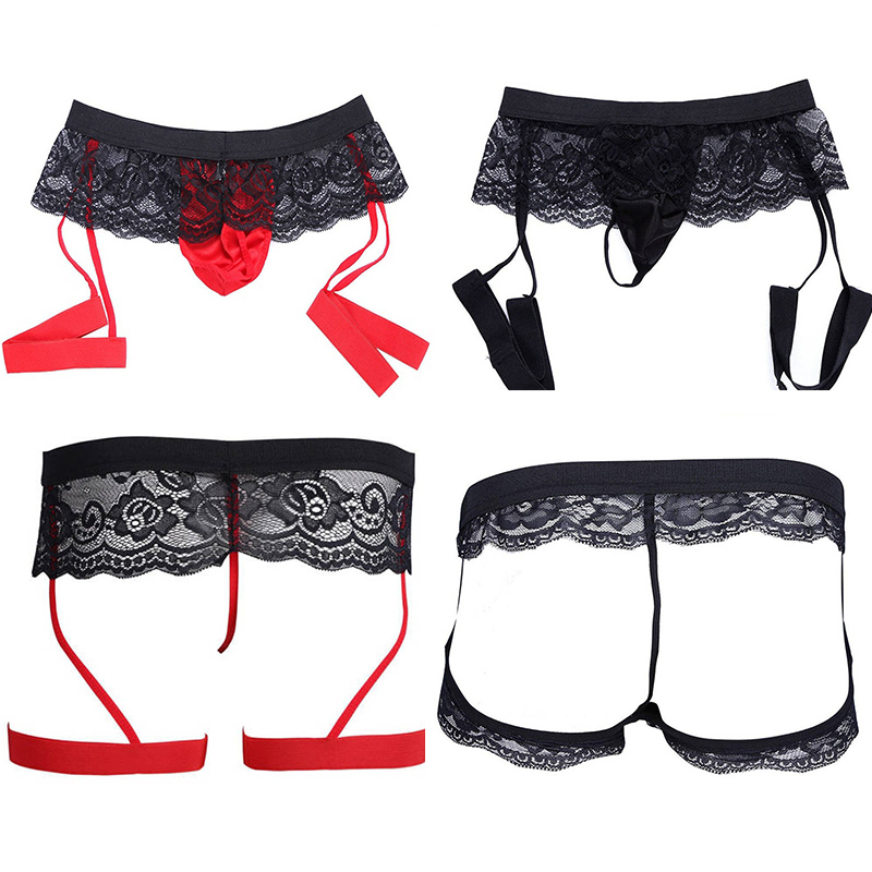 Sexy Lingerie Popular Men's Lace Three-Point Underwear Leather Panties - Image 12