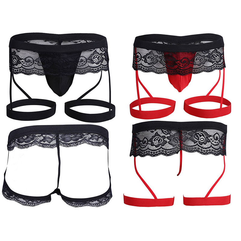 Sexy Lingerie Popular Men's Lace Three-Point Underwear Leather Panties - Image 10
