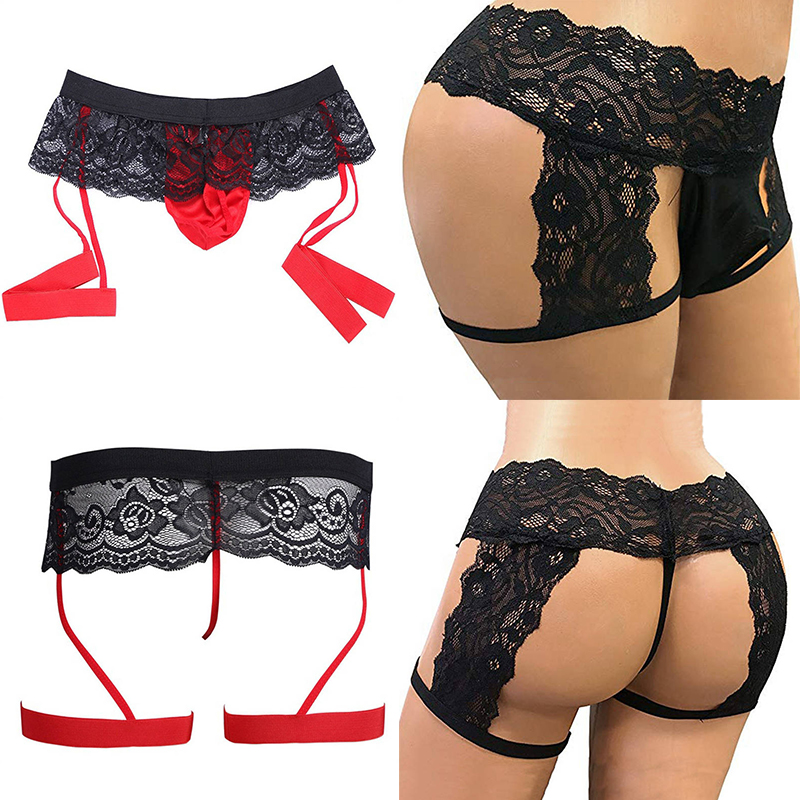 Sexy Lingerie Popular Men's Lace Three-Point Underwear Leather Panties - Image 11