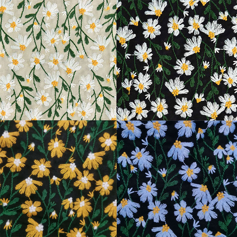 Ramie Cotton Embroidered Cloth Little Daisy Embroidery Handmade Fashion Fabric - 图片 10