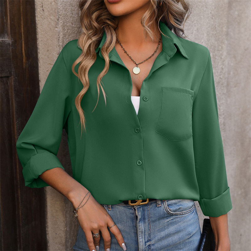 Women's Clothing Office Commuter Business Long-Sleeved Shirt Solid Color T-Shirt - Image 13