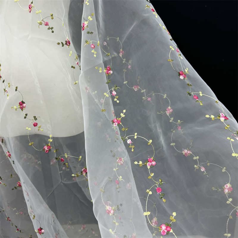 Organza Bottom Little Flower Embroidered Fabric Women's Clothing DIY Embroidery Fabric - 图片 10