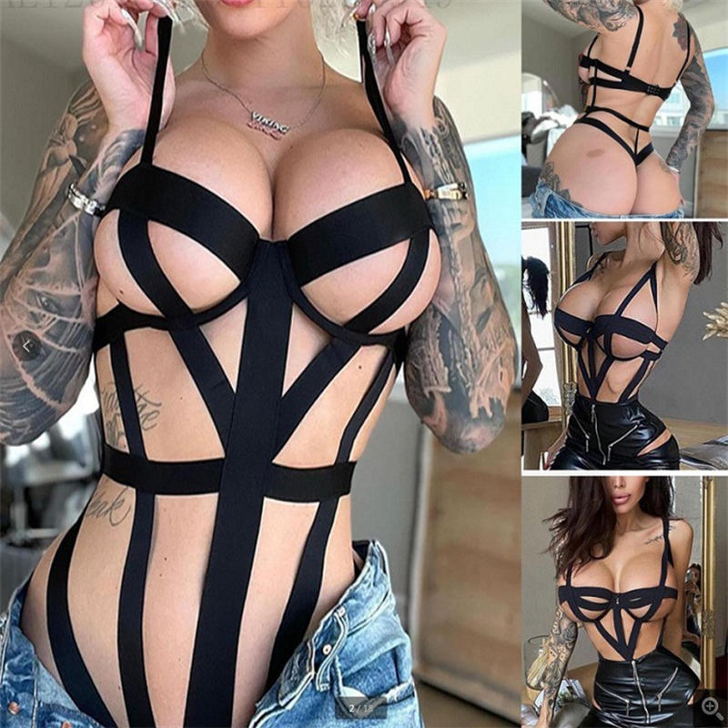 Women Sexy Lingerie Strap Binding Hollow Temptation Passion Open-End Jumpsuit