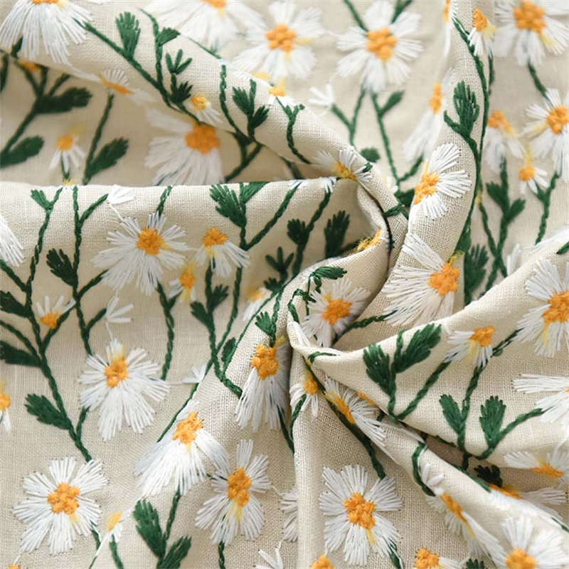 Ramie Cotton Embroidered Cloth Little Daisy Embroidery Handmade Fashion Fabric