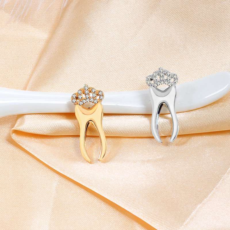 Fashion Tooth Brooches for Women Dress Lapel Pin with Crystal Crown Gold Sliver Teeth Dentist Jewelry Button Badges Kids Gifts - Image 3