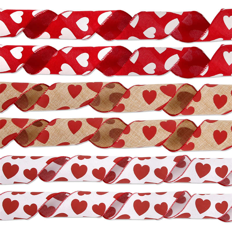 6.3CM Valentine's Day Love Ribbon Gift Box Dress up DIY Iron Edge Imitation Linen Ribbon