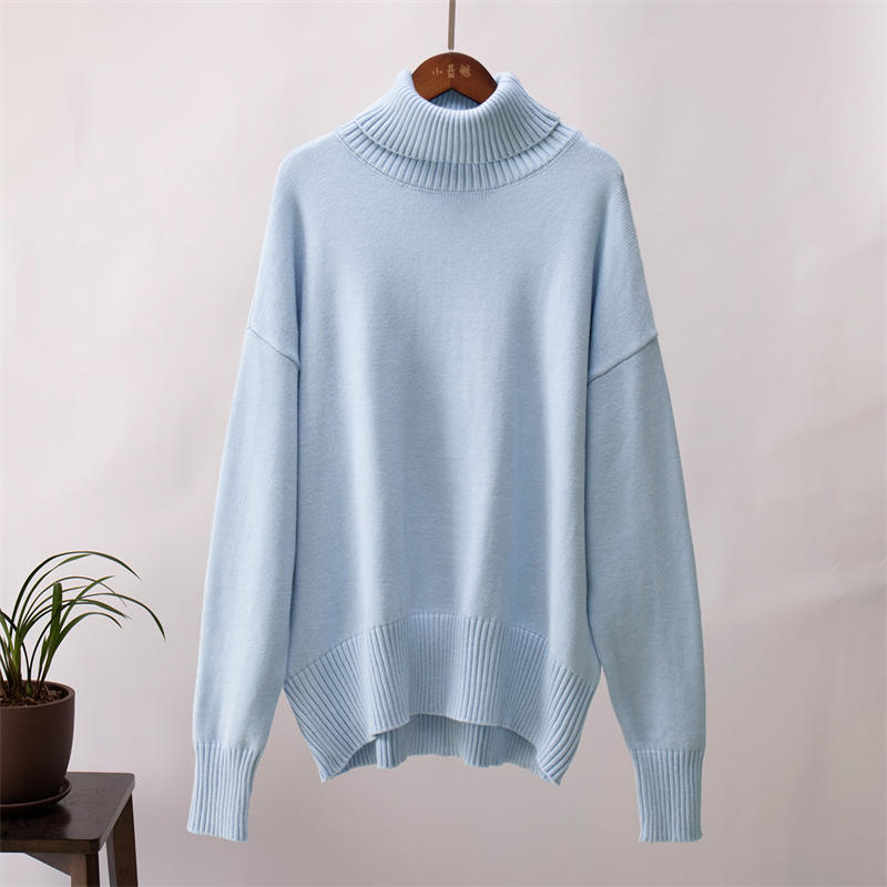 Women Fashion Solid Color Turtleneck Sweater Loose Knitwear Pullover Sweater - 图片 5