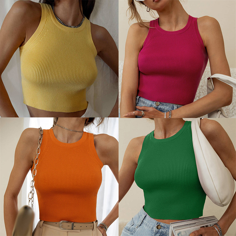 Knitted Vest Women's Solid Color Slim Thread Inner Wear Blouse Short Vest - Image 19
