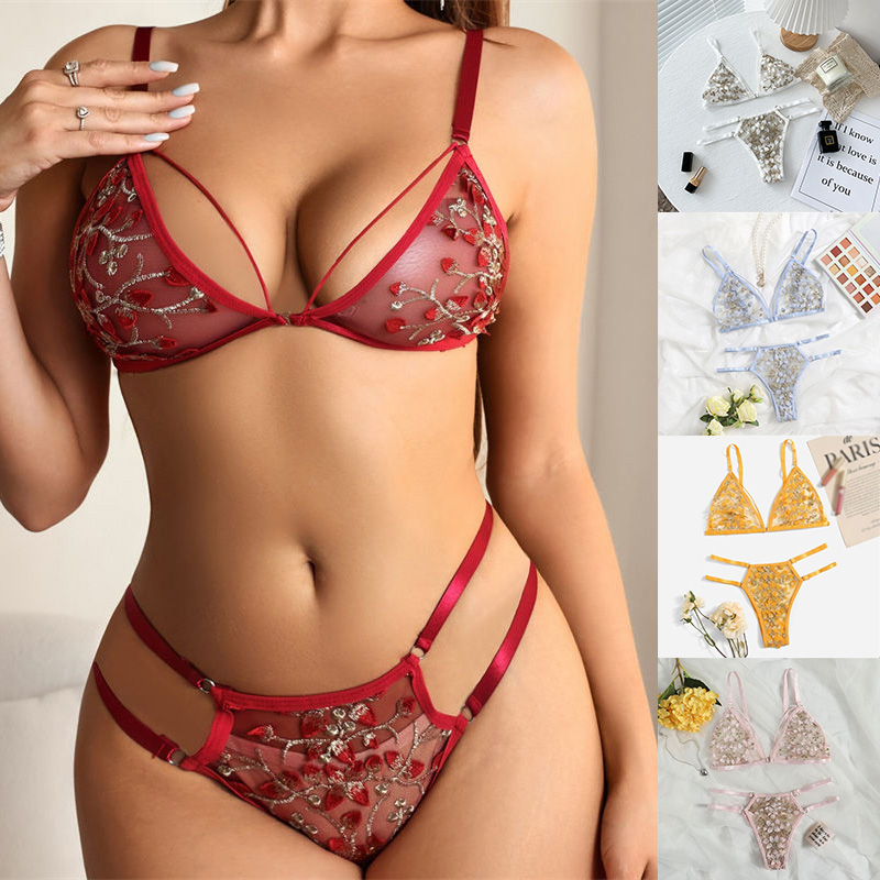 Sexy Three-Point Three-Dimensional Embroidery Flower Bra Panties Set Sexy Lingerie - Image 16