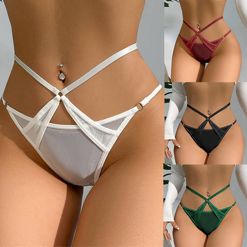 Lace Underwear Women Hollow out Thin Cross Straps Sexy Seduction Breathable Girl Triangle T-Back - 图片 11