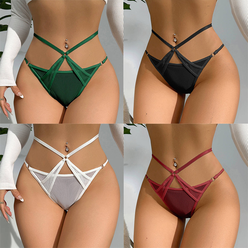 Lace Underwear Women Hollow out Thin Cross Straps Sexy Seduction Breathable Girl Triangle T-Back - 图片 10