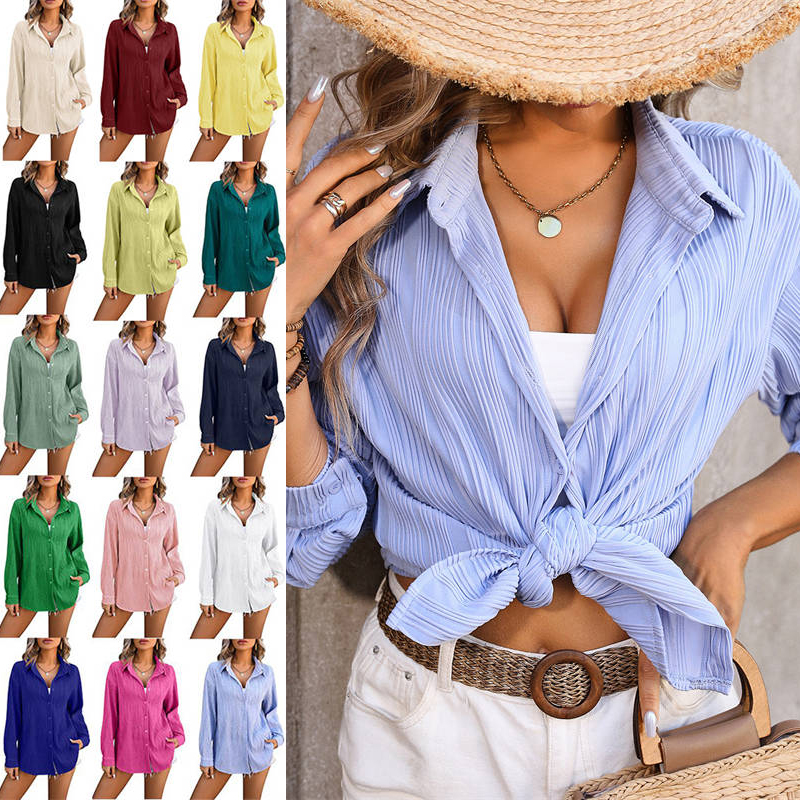 Women's Clothing Wave Texture Loose Fashion Shirt Oversize Sports Coat Pure Color - Image 29