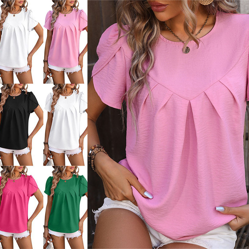 Summer Women's Clothing Casual V-neck Shirt Puffed Sleeves Temperament Top - Image 14