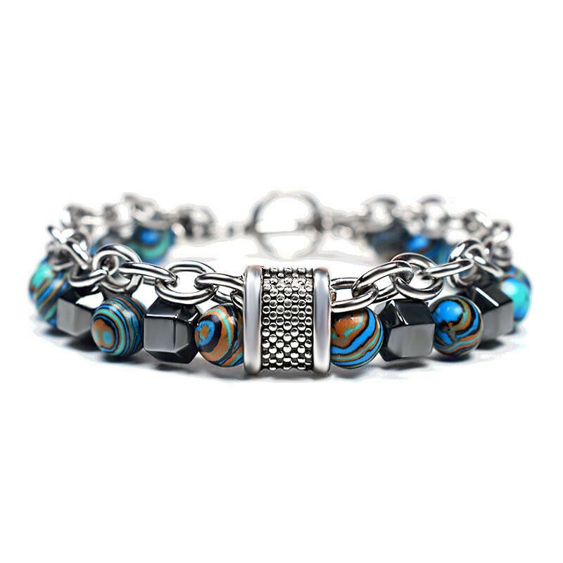 Stress Relief Tigers Eye Obsidians Mens Bracelets 8mm Beads With Chain Jewelry - 图片 3