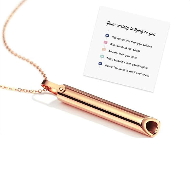 Stainless Steel Whistle Decompression Anxiety Meditation Breathing Titanium Steel Pendant Necklace - 图片 10